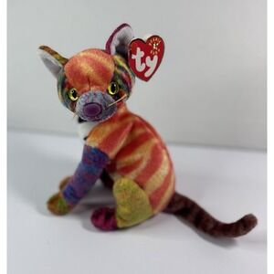 Vintage Ty 2000 Kaleidoscope The Cat Beanie Baby, 6" Calico Rainbow Kitty